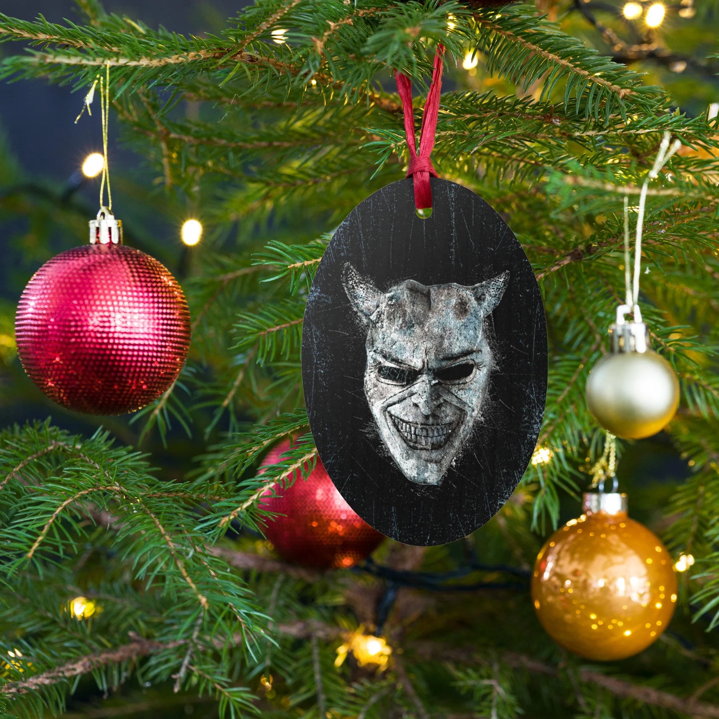 Black Phone 2 Wooden Holiday Ornament featuring The Grabber-3