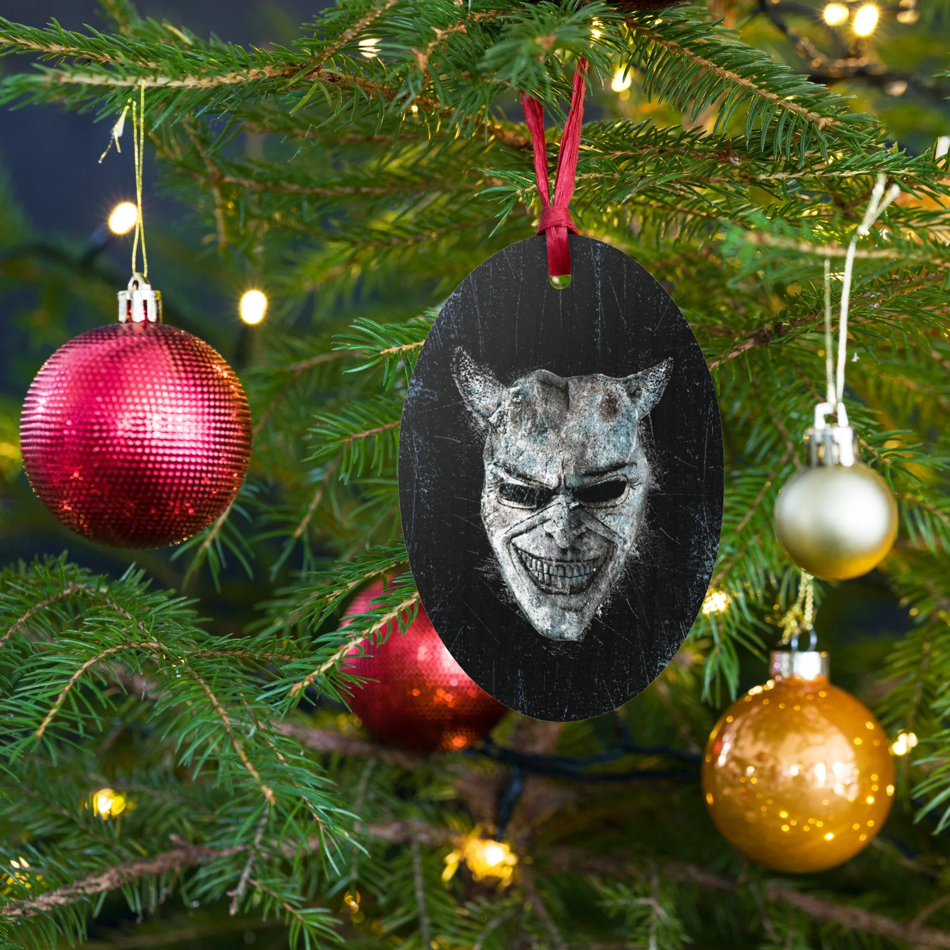 Black Phone 2 Wooden Holiday Ornament featuring The Grabber-3